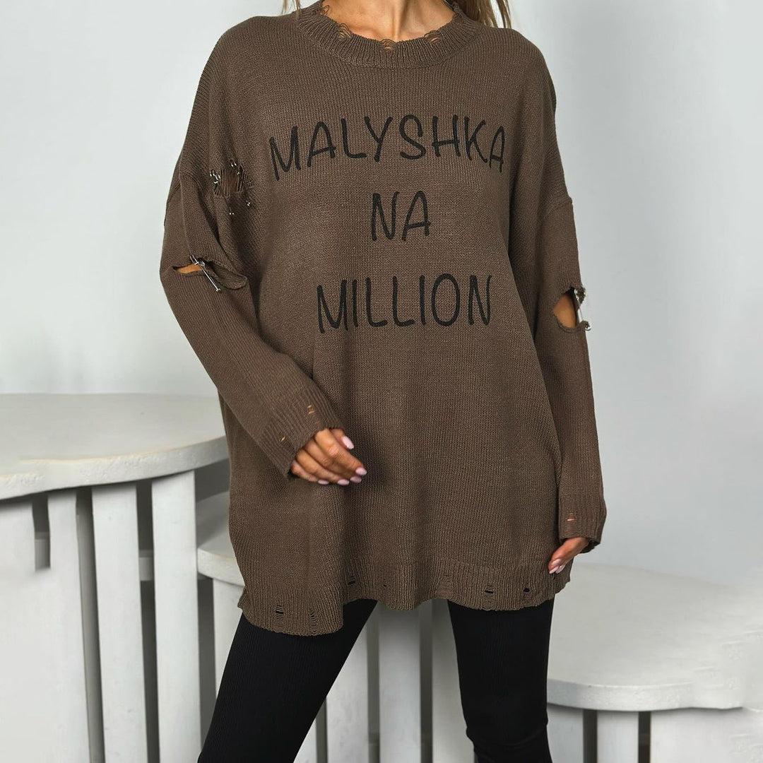 Damer avslappnad oversized tröja med kreativt tryck Mirla-Eva Jonsson