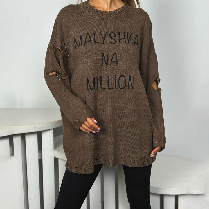 Damer avslappnad oversized tröja med kreativt tryck Mirla-Eva Jonsson