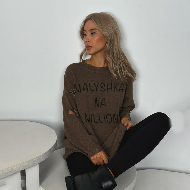 Damer avslappnad oversized tröja med kreativt tryck Mirla-Eva Jonsson