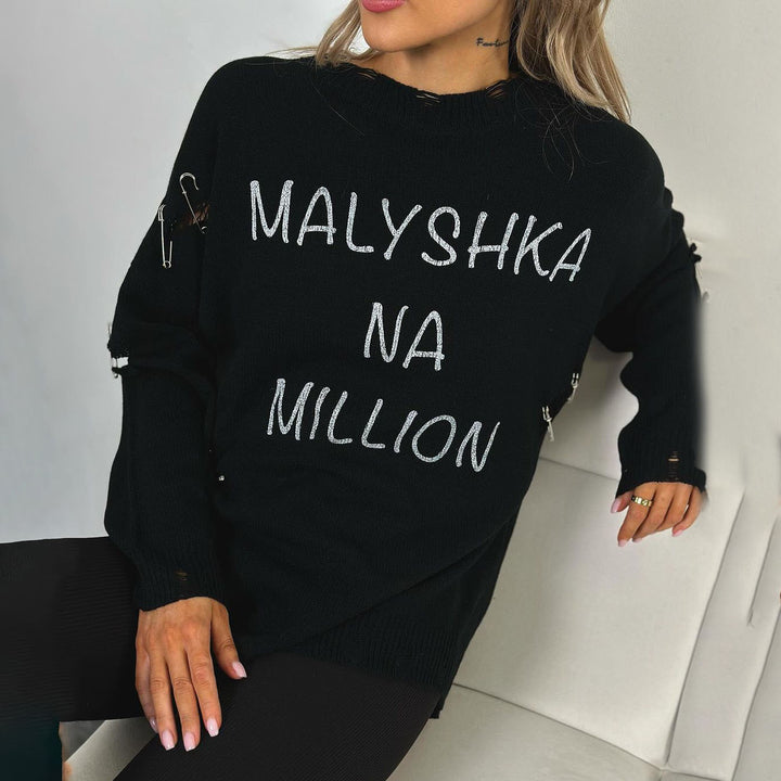 Damer avslappnad oversized tröja med kreativt tryck Mirla-Eva Jonsson