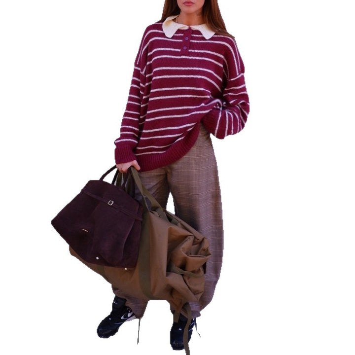 Damer avslappnad oversized tröja med sjalkrage och ränder Mirla-Eva Jonsson