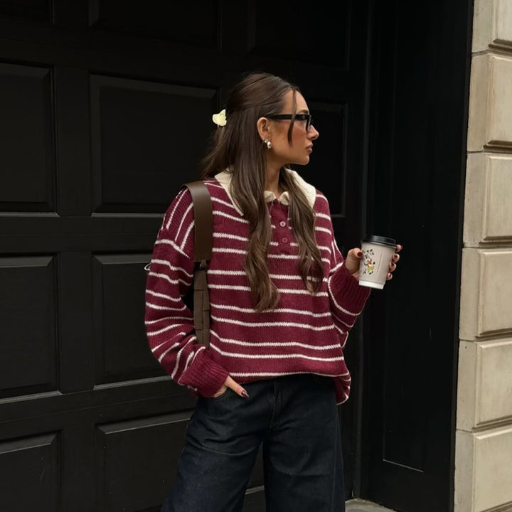 Damer avslappnad oversized tröja med sjalkrage och ränder Mirla-Eva Jonsson