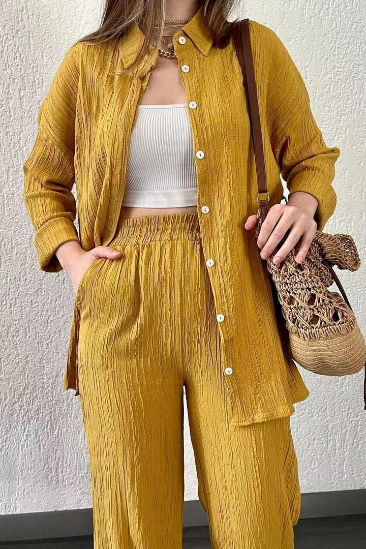 Damer avslappnad plus size skjorta och lös byxa set Mirla-Eva Jonsson