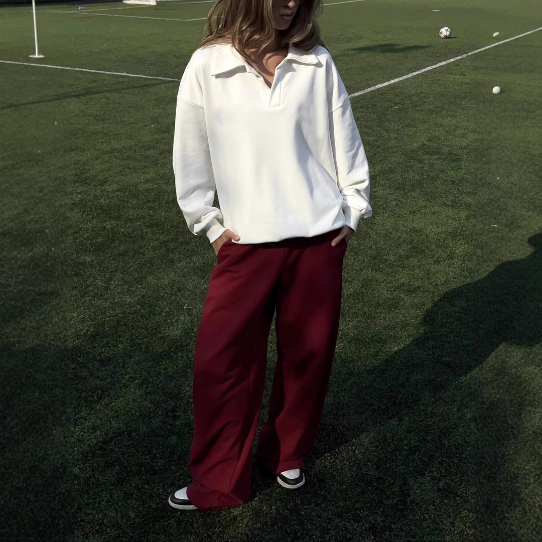 Damer avslappnad polo t-shirt och vidare byxor set Mirla-Eva Jonsson