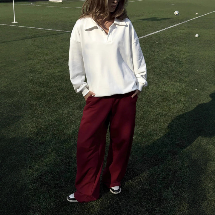 Damer avslappnad polo t-shirt och vidare byxor set Mirla-Eva Jonsson