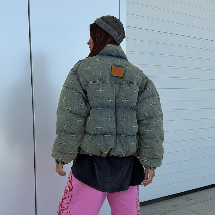 Damer avslappnad quiltad jacka i vintage-stil med hög krage Mirla-Eva Jonsson