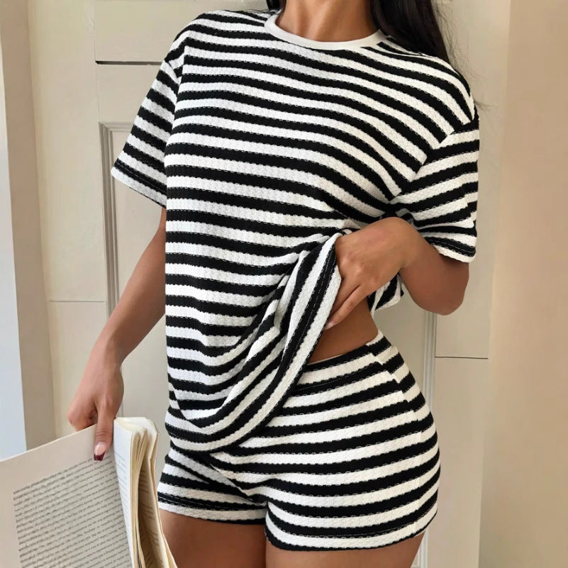 Damer avslappnad randig T-shirt med högkvalitativ struktur Eva Jonsson-Eva Jonsson