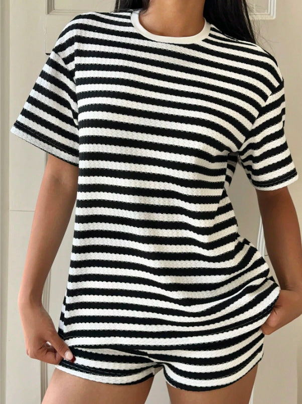 Damer avslappnad randig T-shirt med högkvalitativ struktur Eva Jonsson-Eva Jonsson