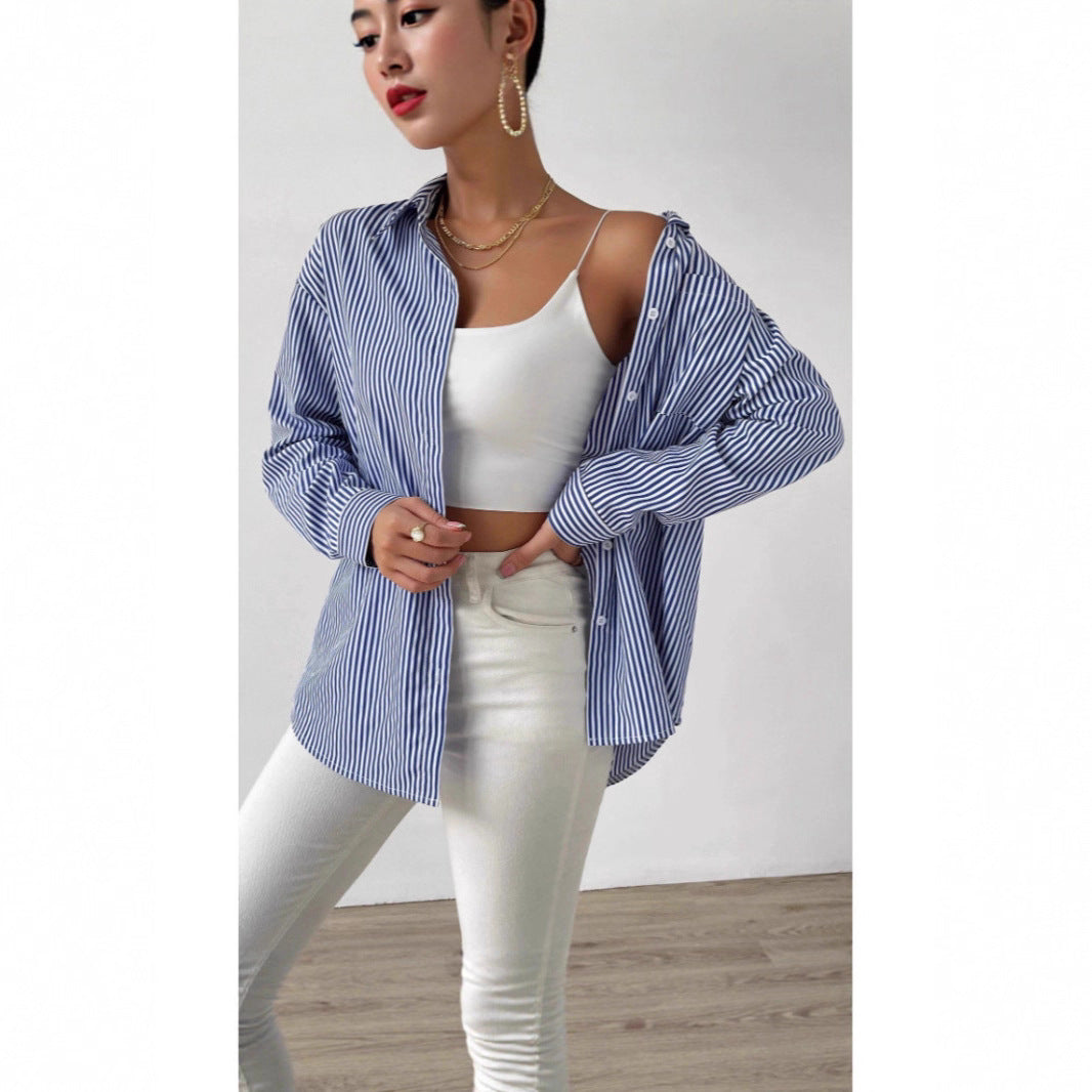 Damer avslappnad randig skjortblus Eva Jonsson-Eva Jonsson