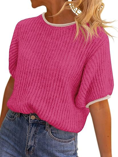 Damer avslappnad ribbad stickad topp med kontrasterande avslut Eva Jonsson-Eva Jonsson