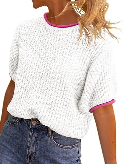 Damer avslappnad ribbad stickad topp med kontrasterande avslut Eva Jonsson-Eva Jonsson