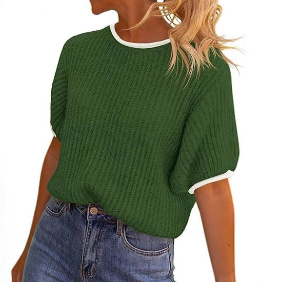 Damer avslappnad ribbad stickad topp med kontrasterande avslut Eva Jonsson-Eva Jonsson