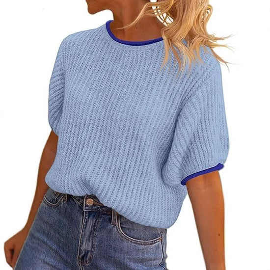 Damer avslappnad ribbad stickad topp med kontrasterande avslut Eva Jonsson-Eva Jonsson