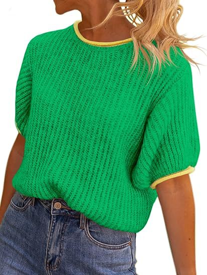 Damer avslappnad ribbad stickad topp med kontrasterande avslut Eva Jonsson-Eva Jonsson