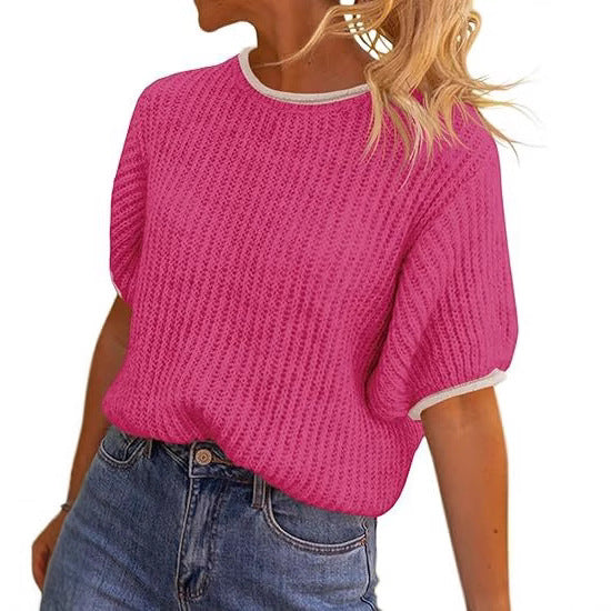 Damer avslappnad ribbad stickad topp med kontrasterande avslut Eva Jonsson-Eva Jonsson