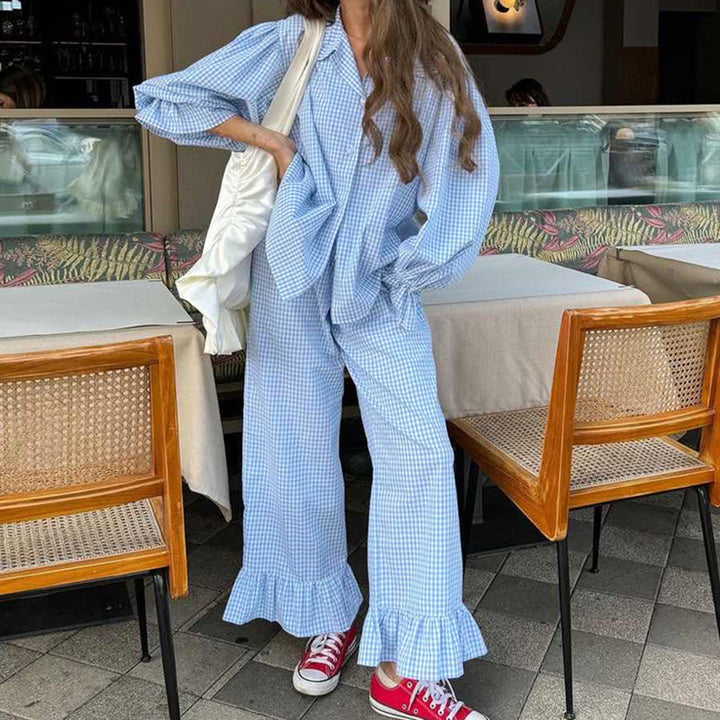 Damer avslappnad rutig mönster pyjamas-set Mirla-Eva Jonsson