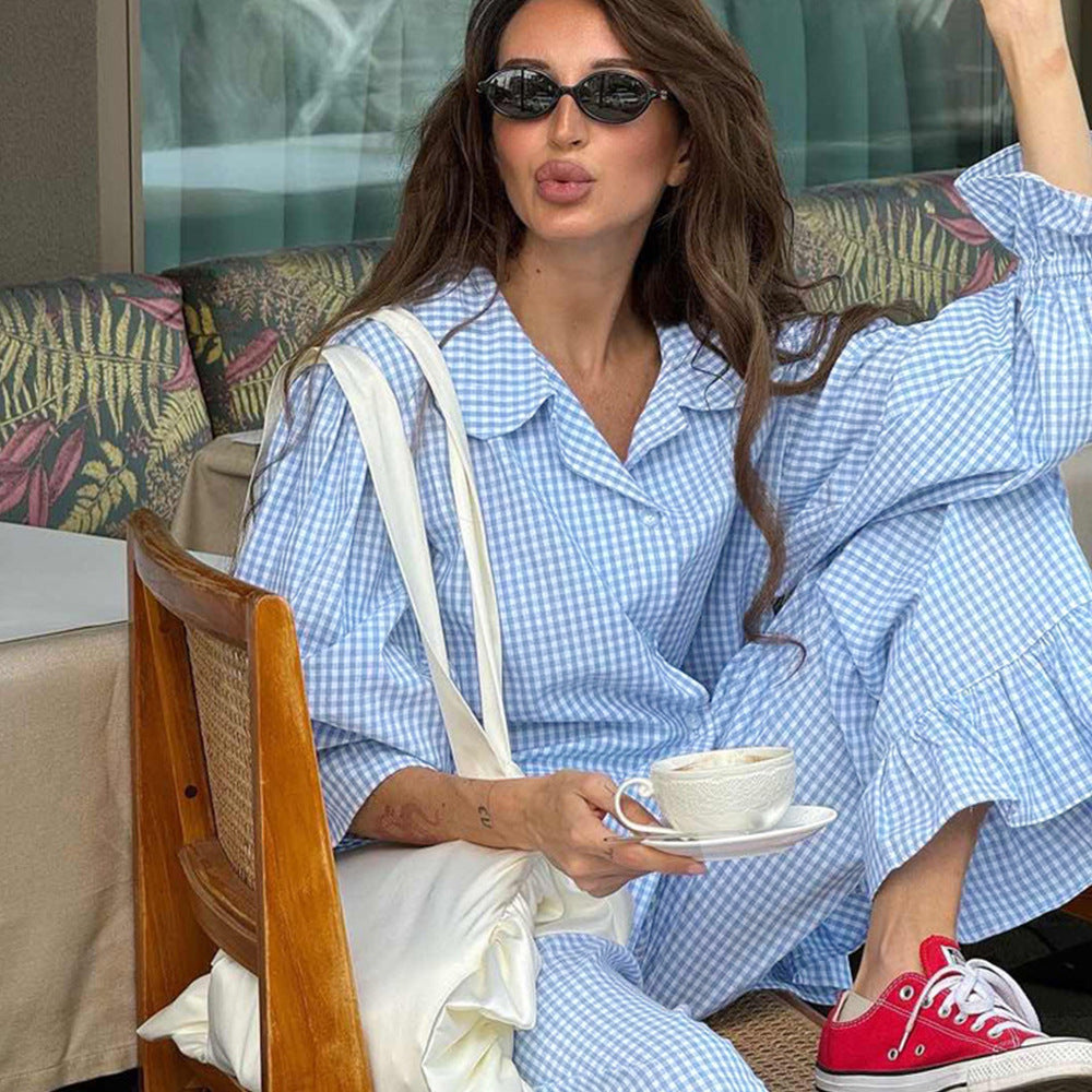 Damer avslappnad rutig mönster pyjamas-set Mirla-Eva Jonsson