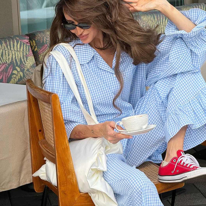 Damer avslappnad rutig mönster pyjamas-set Mirla-Eva Jonsson