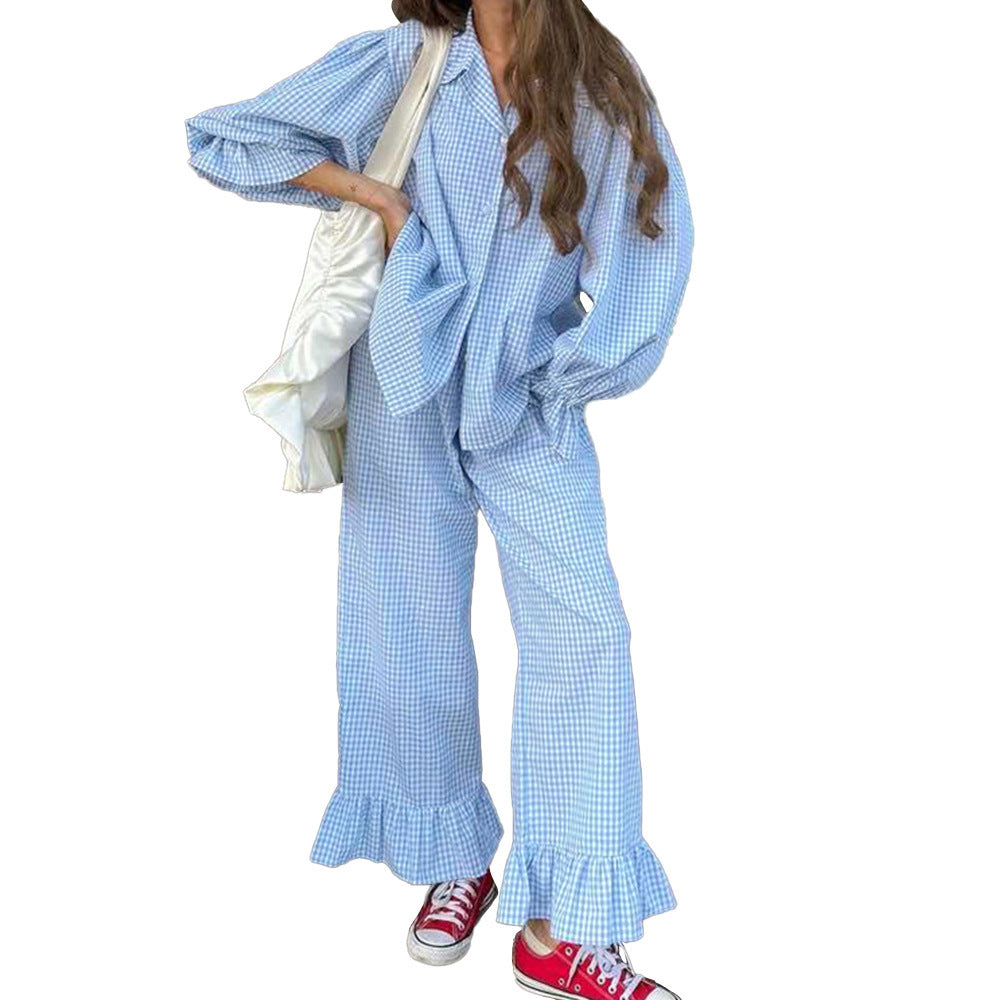 Damer avslappnad rutig mönster pyjamas-set Mirla-Eva Jonsson
