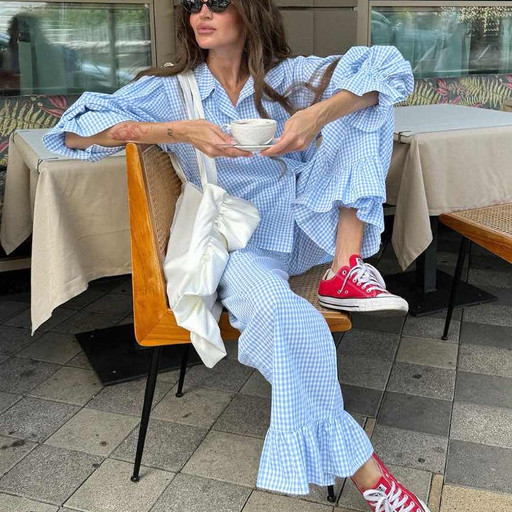 Damer avslappnad rutig mönster pyjamas-set Mirla-Eva Jonsson