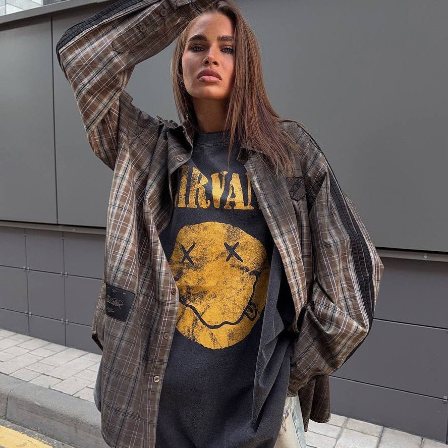 Damer avslappnad rutig oversize skjortjacka Mirla-Eva Jonsson