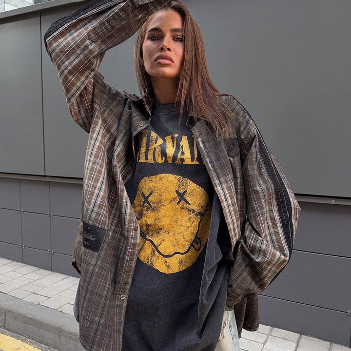 Damer avslappnad rutig oversize skjortjacka Mirla-Eva Jonsson