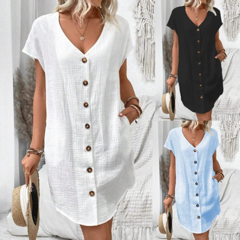 Damer avslappnad skjortklänning med knappdetaljer och sidfickor Eva Jonsson-Eva Jonsson