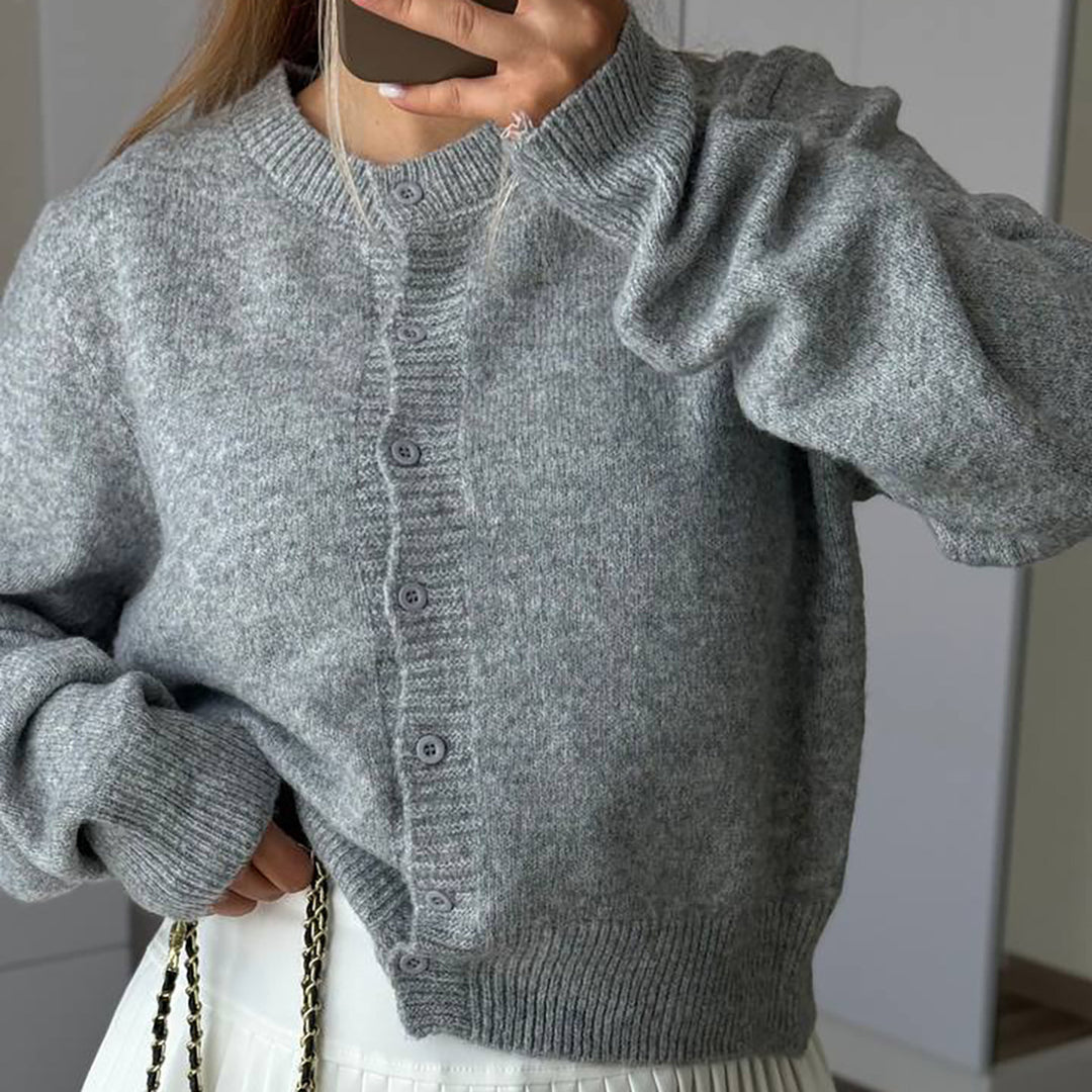 Damer avslappnad st cardigan med knappslå och fast ribbad mudd Mirla-Eva Jonsson