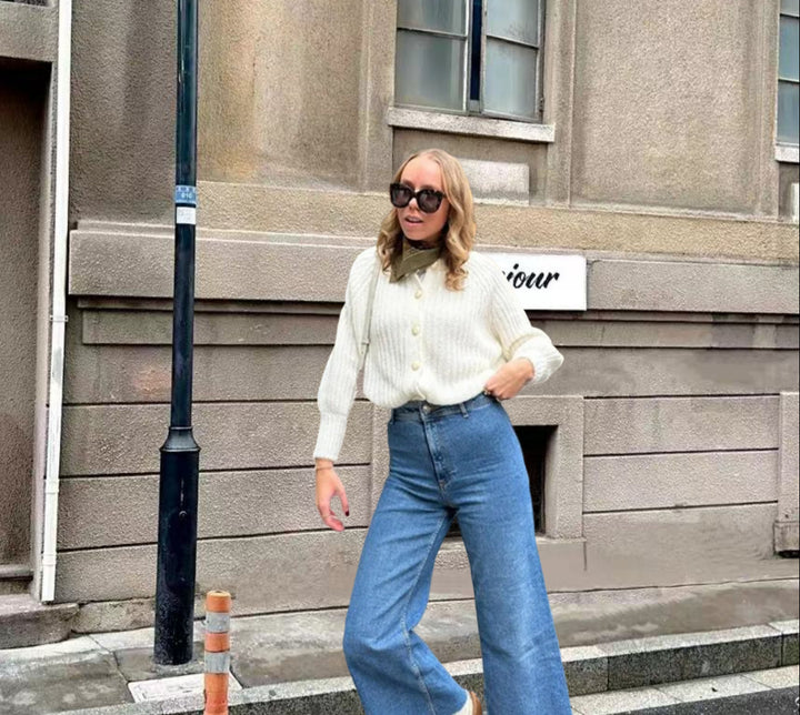Damer avslappnad stickad cardigan med knäppning och lös passform Mirla-Eva Jonsson