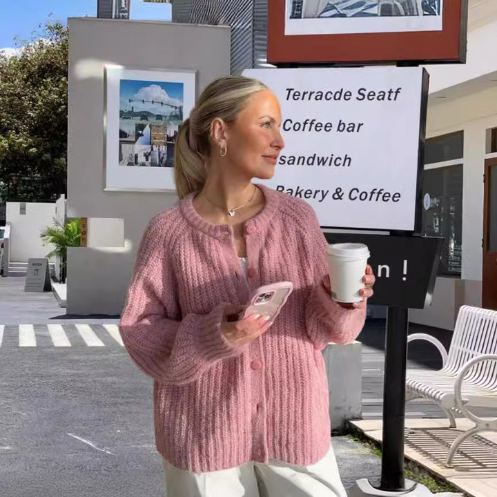 Damer avslappnad stickad cardigan med knäppning och lös passform Mirla-Eva Jonsson