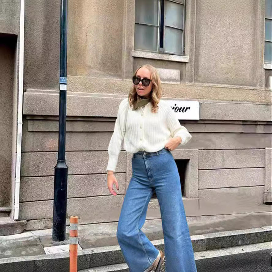Damer avslappnad stickad cardigan med knäppning och lös passform Mirla-Eva Jonsson