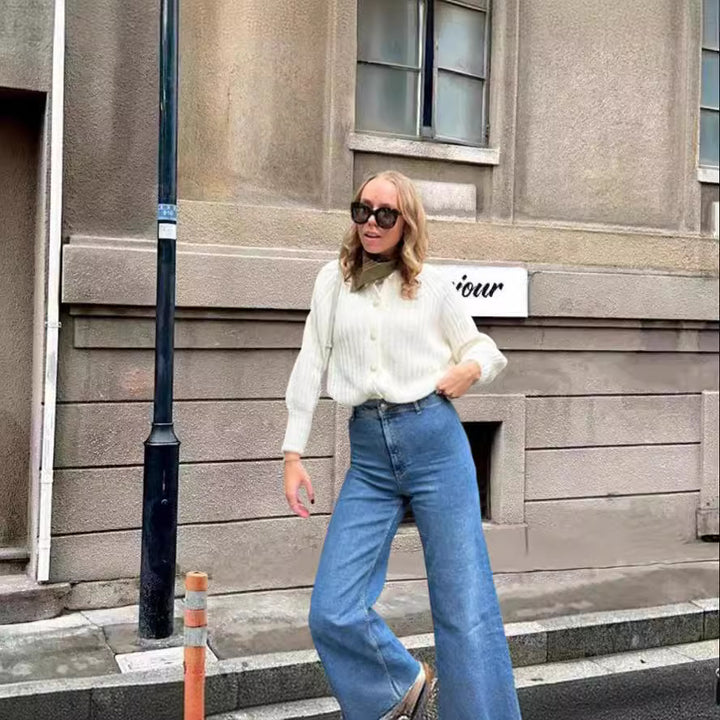 Damer avslappnad stickad cardigan med knäppning och lös passform Mirla-Eva Jonsson