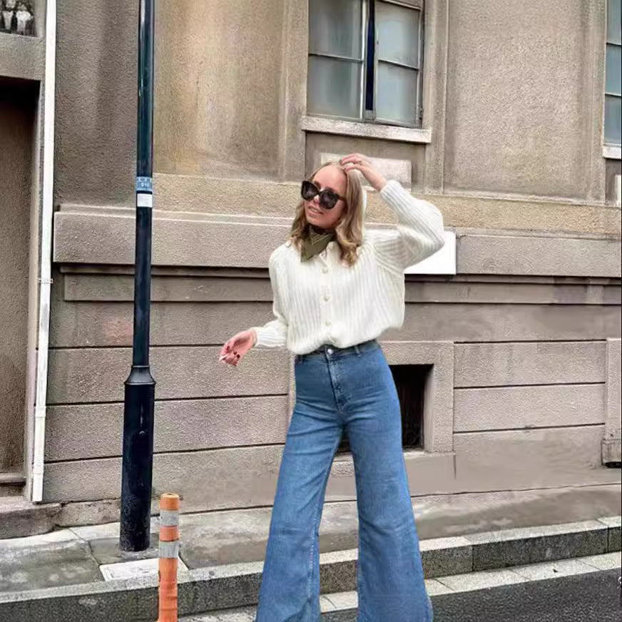 Damer avslappnad stickad cardigan med knäppning och lös passform Mirla-Eva Jonsson