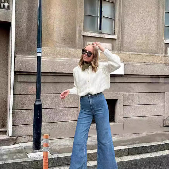 Damer avslappnad stickad cardigan med knäppning och lös passform Mirla-Eva Jonsson