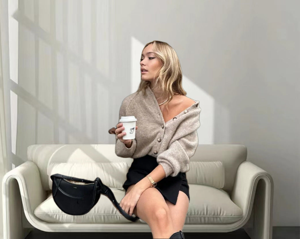 Damer avslappnad stickad cardigan med knäppning och lös passform Mirla-Eva Jonsson