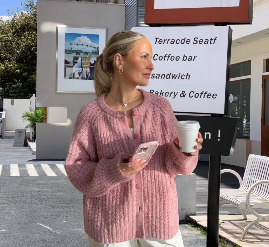 Damer avslappnad stickad cardigan med knäppning och lös passform Mirla-Eva Jonsson