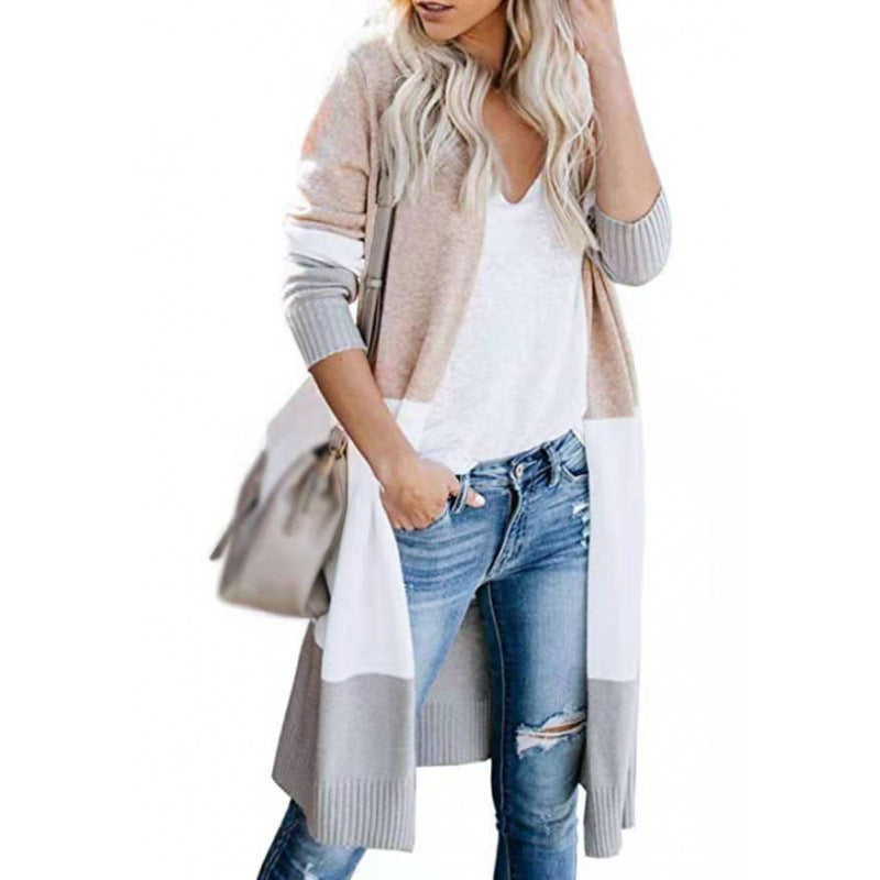 Damer avslappnad stickad cardigan med moderna färgblockdetaljer och långa ärmar Mirla-Eva Jonsson