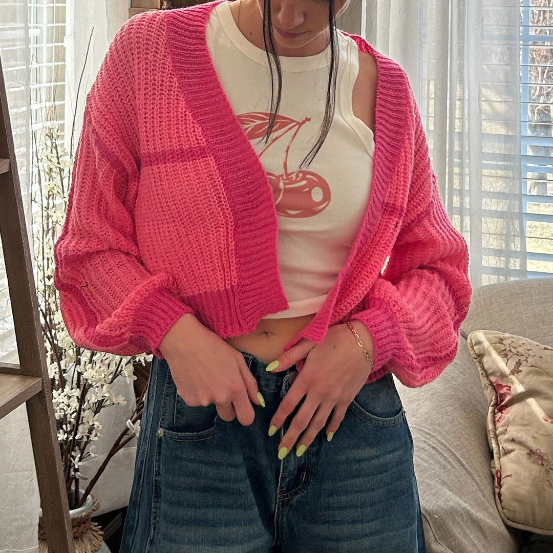 Damer avslappnad stickad cardigan med voluminösa ärmar och lös passform Eva Jonsson-Eva Jonsson