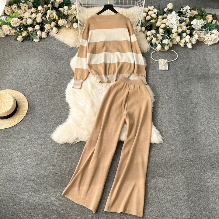 Damer avslappnad stickad dräkt med breda byxkanter Eva Jonsson-Eva Jonsson