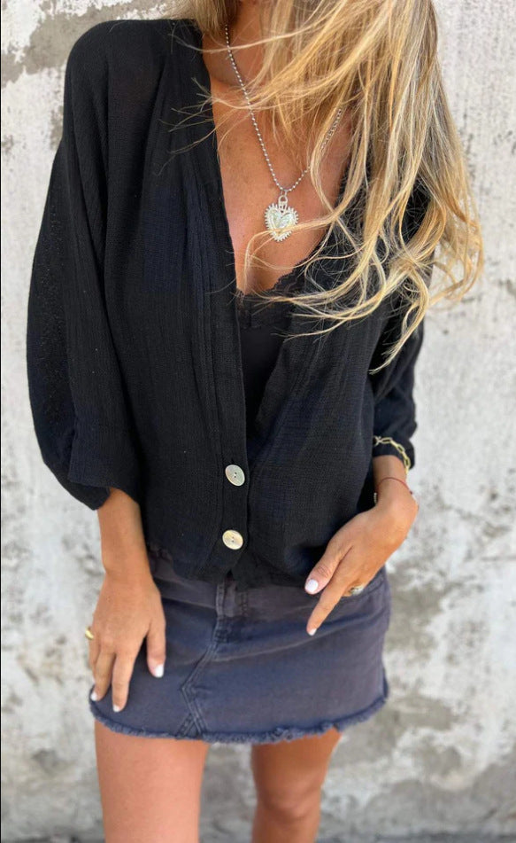 Damer avslappnad stickad jacka med knäppning Mirla-Eva Jonsson