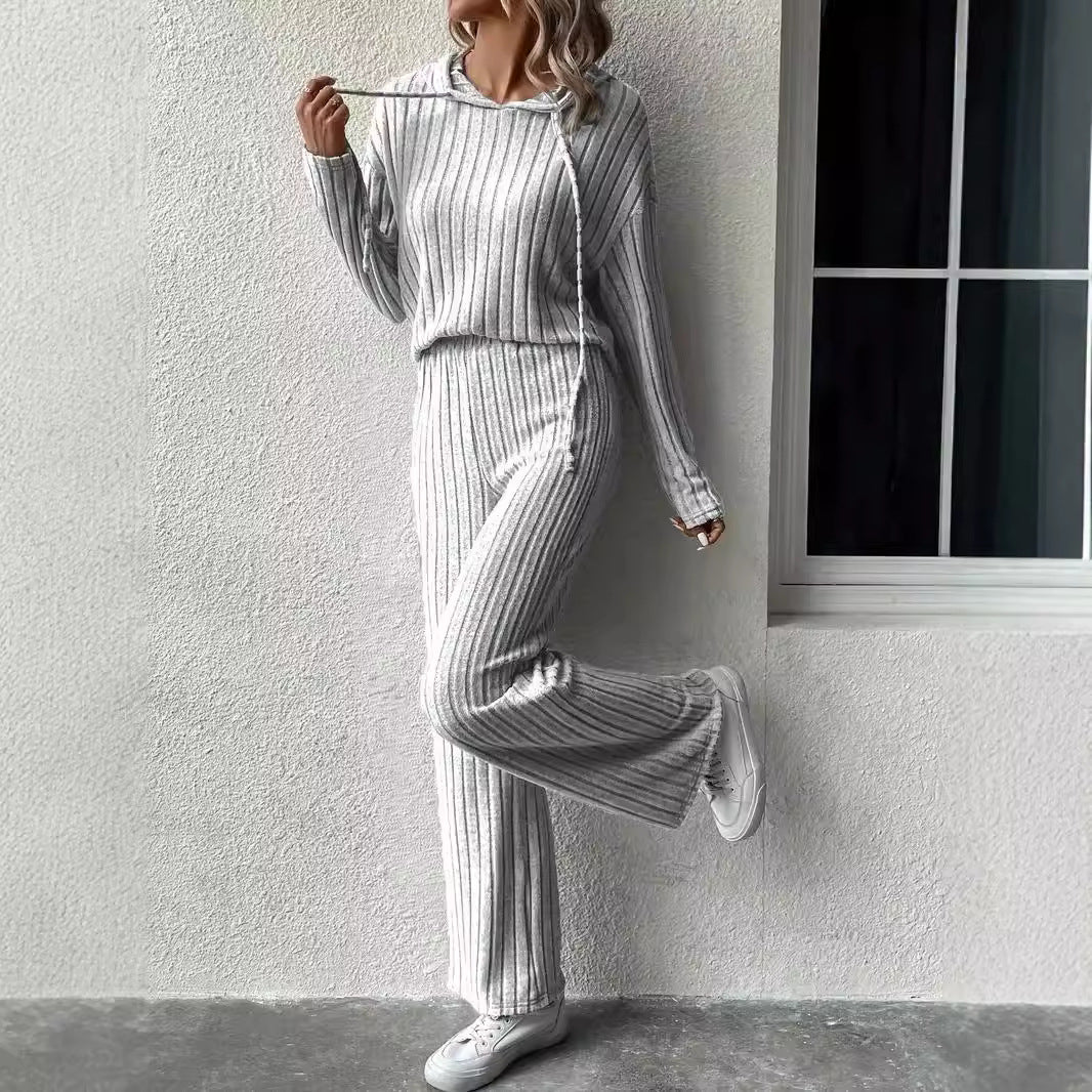 Damer avslappnad stickad set med mjuk hoodie och vida byxor Eva Jonsson-Eva Jonsson