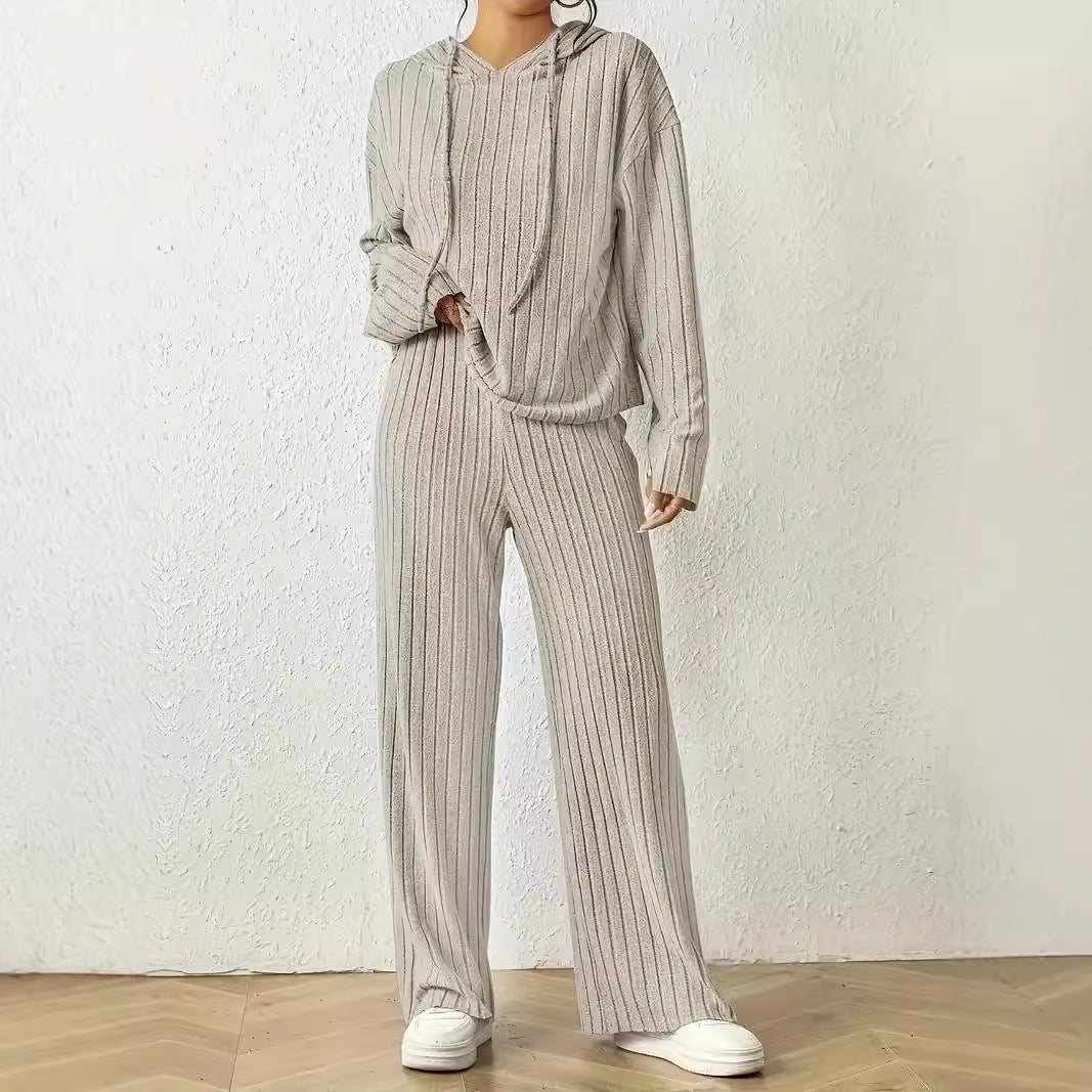 Damer avslappnad stickad set med mjuk hoodie och vida byxor Eva Jonsson-Eva Jonsson