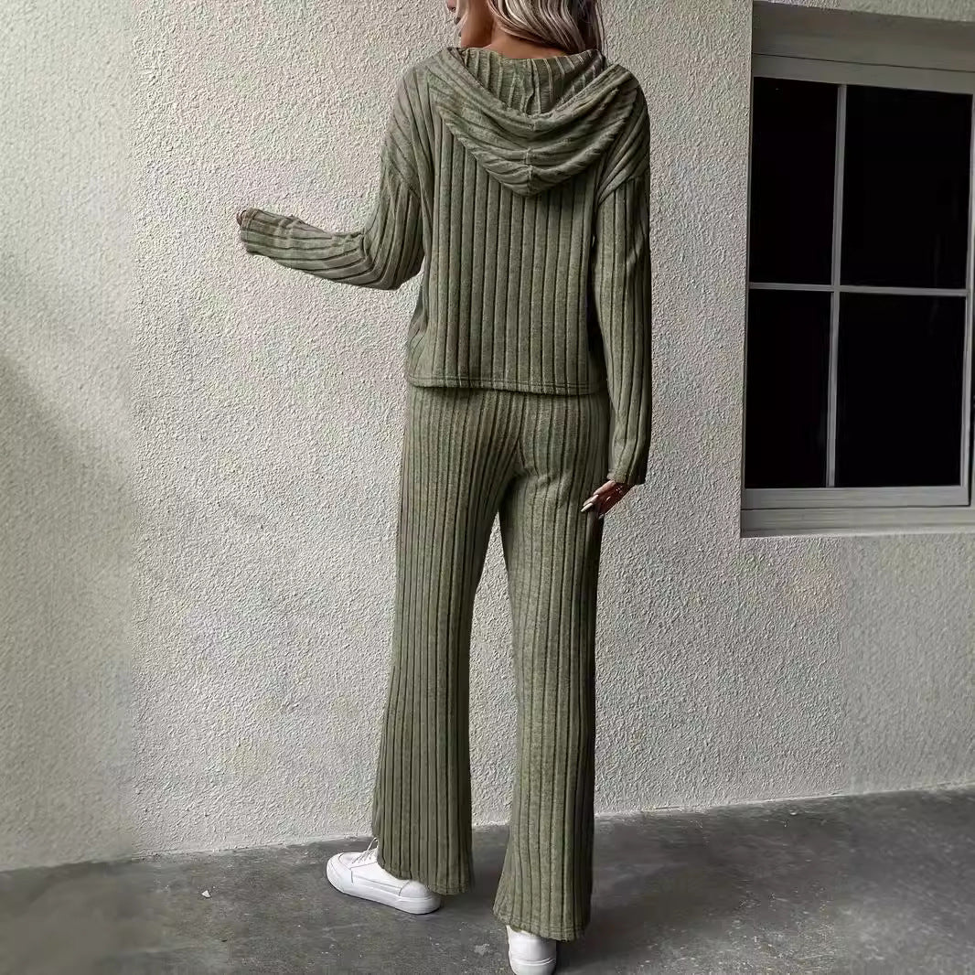 Damer avslappnad stickad set med mjuk hoodie och vida byxor Eva Jonsson-Eva Jonsson