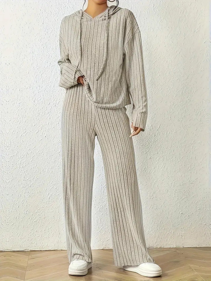 Damer avslappnad stickad set med mjuk hoodie och vida byxor Eva Jonsson-Eva Jonsson