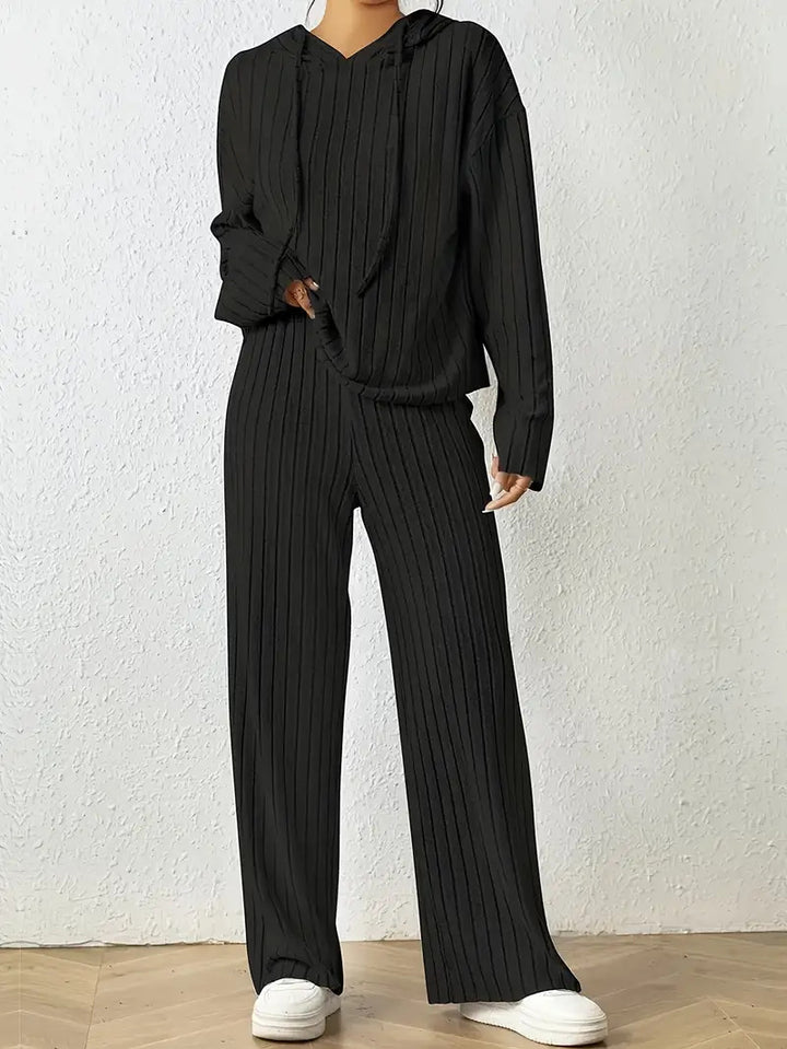 Damer avslappnad stickad set med mjuk hoodie och vida byxor Eva Jonsson-Eva Jonsson