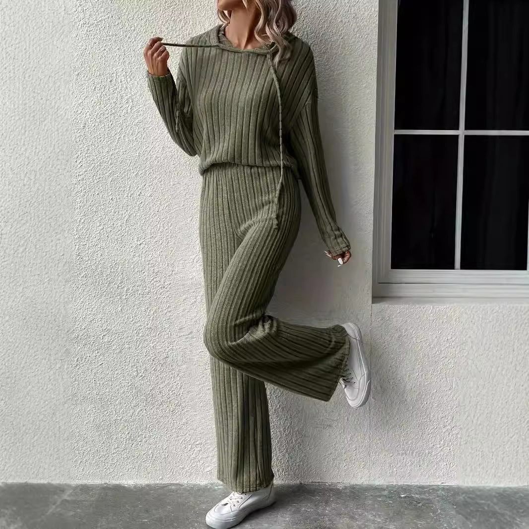 Damer avslappnad stickad set med mjuk hoodie och vida byxor Eva Jonsson-Eva Jonsson