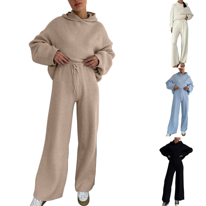 Damer avslappnad stickad set med oversized huvtröja och vida byxor Eva Jonsson-Eva Jonsson