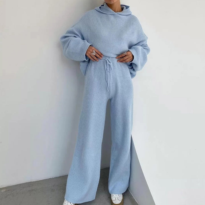 Damer avslappnad stickad set med oversized huvtröja och vida byxor Eva Jonsson-Eva Jonsson