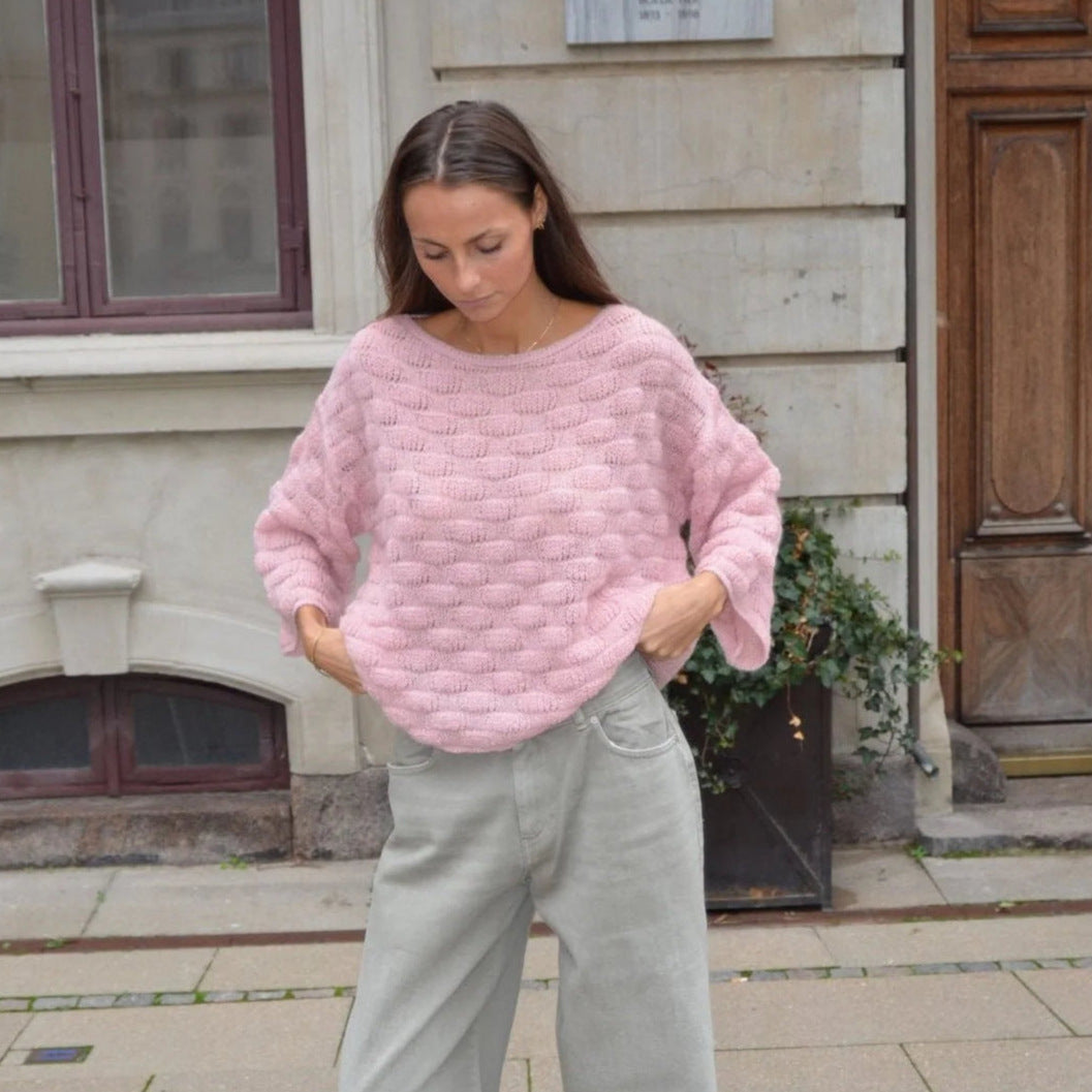 Damer avslappnad stickad tröja med strukturerad yta Mirla-Eva Jonsson