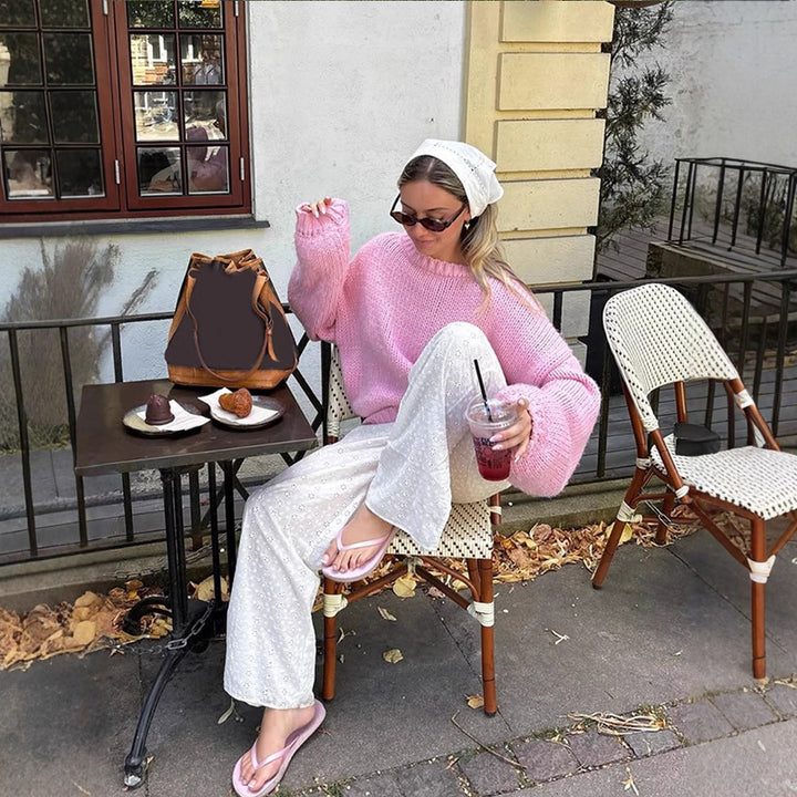 Damer avslappnad stickad tröja med vida ärmar Eva Jonsson-Eva Jonsson